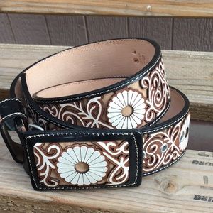 Stunning leather handcrafted cowboy belt